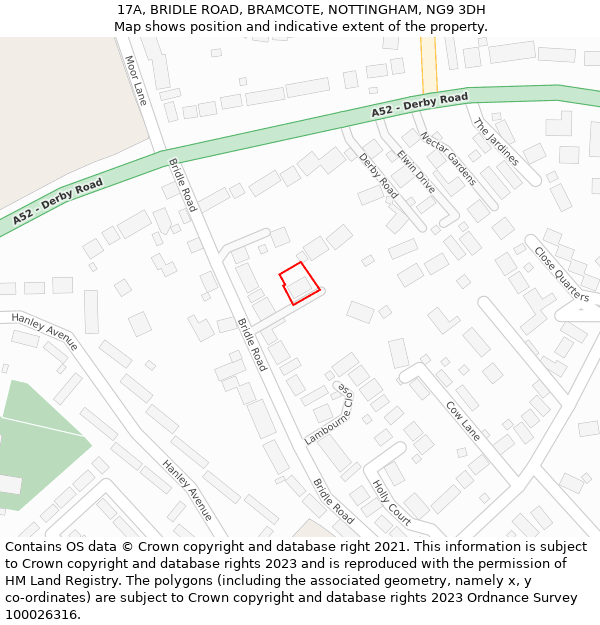 17A, BRIDLE ROAD, BRAMCOTE, NOTTINGHAM, NG9 3DH: Location map and indicative extent of plot