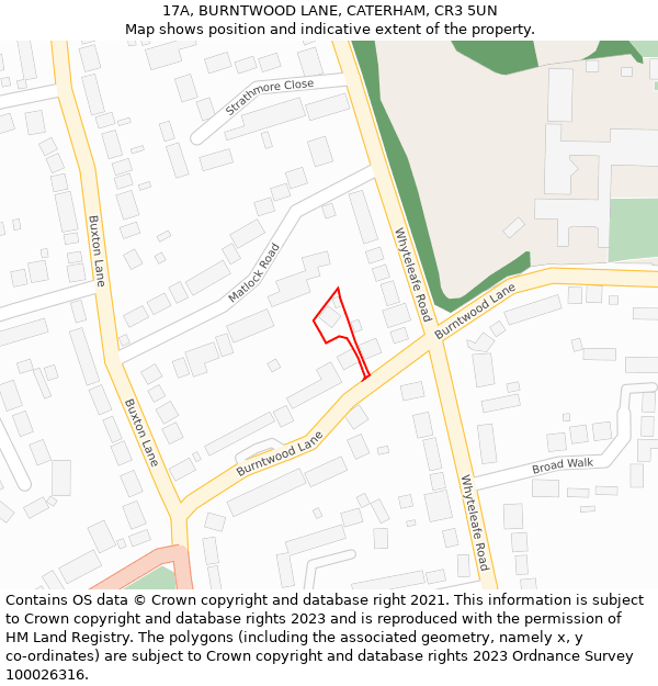 17A, BURNTWOOD LANE, CATERHAM, CR3 5UN: Location map and indicative extent of plot