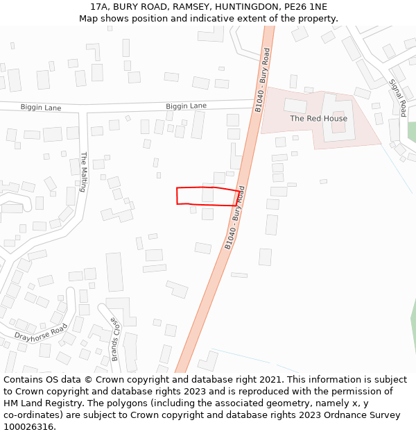 17A, BURY ROAD, RAMSEY, HUNTINGDON, PE26 1NE: Location map and indicative extent of plot