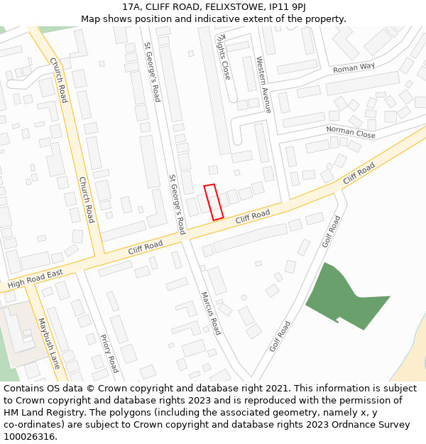 17A, CLIFF ROAD, FELIXSTOWE, IP11 9PJ: Location map and indicative extent of plot