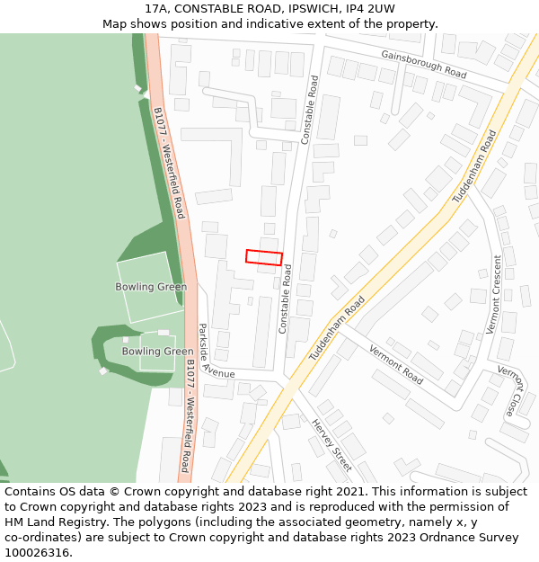 17A, CONSTABLE ROAD, IPSWICH, IP4 2UW: Location map and indicative extent of plot