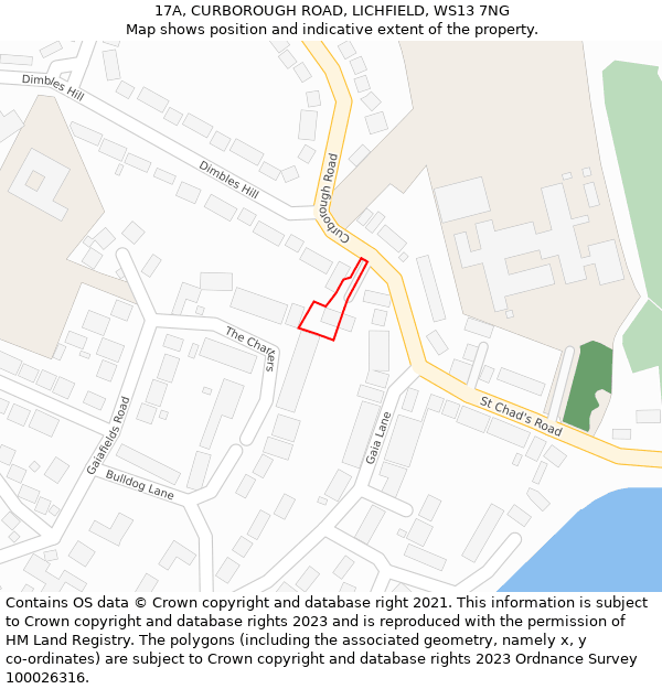 17A, CURBOROUGH ROAD, LICHFIELD, WS13 7NG: Location map and indicative extent of plot