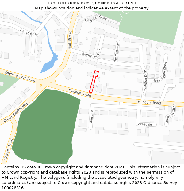 17A, FULBOURN ROAD, CAMBRIDGE, CB1 9JL: Location map and indicative extent of plot