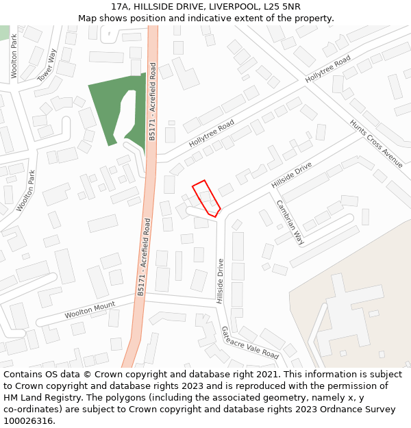 17A, HILLSIDE DRIVE, LIVERPOOL, L25 5NR: Location map and indicative extent of plot