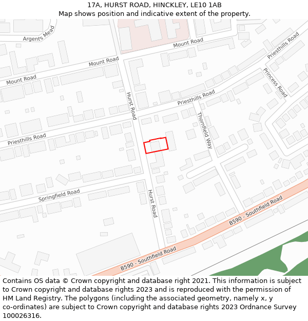 17A, HURST ROAD, HINCKLEY, LE10 1AB: Location map and indicative extent of plot