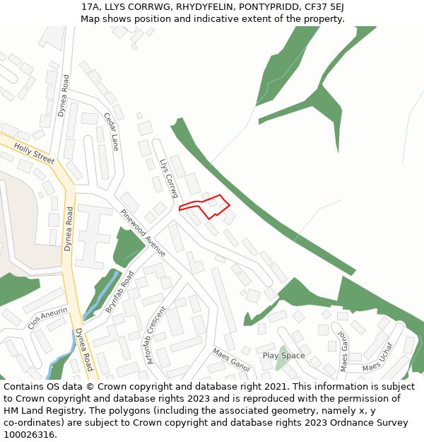 17A, LLYS CORRWG, RHYDYFELIN, PONTYPRIDD, CF37 5EJ: Location map and indicative extent of plot