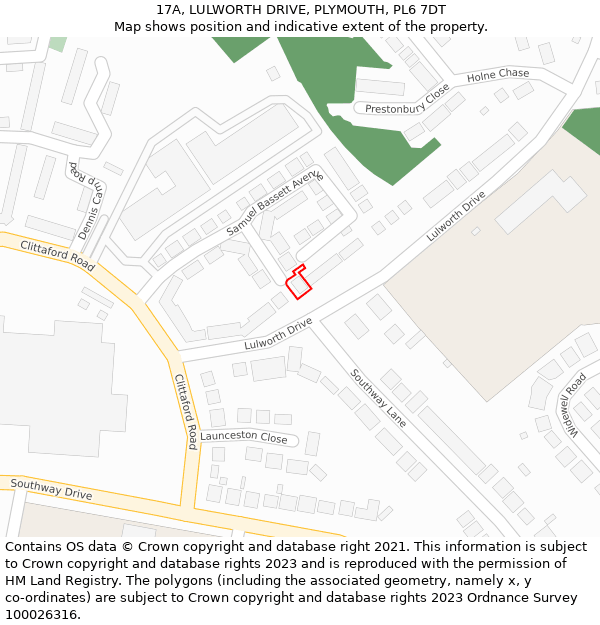17A, LULWORTH DRIVE, PLYMOUTH, PL6 7DT: Location map and indicative extent of plot