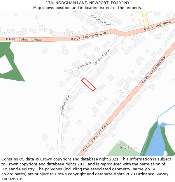 17A, NODGHAM LANE, NEWPORT, PO30 1NY: Location map and indicative extent of plot