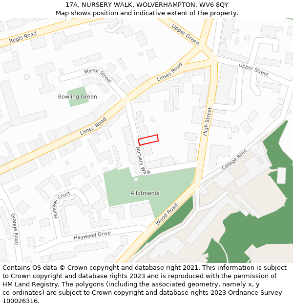 17A, NURSERY WALK, WOLVERHAMPTON, WV6 8QY: Location map and indicative extent of plot