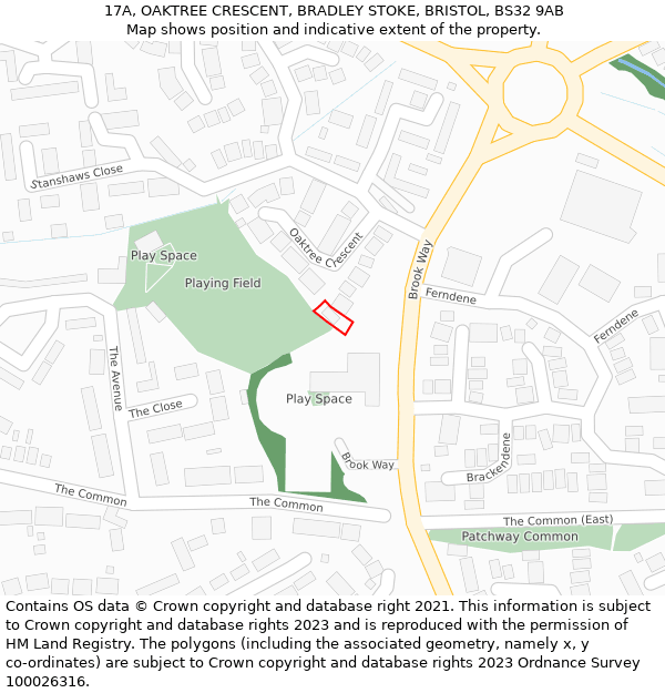 17A, OAKTREE CRESCENT, BRADLEY STOKE, BRISTOL, BS32 9AB: Location map and indicative extent of plot