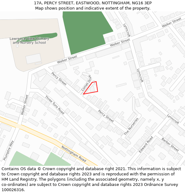 17A, PERCY STREET, EASTWOOD, NOTTINGHAM, NG16 3EP: Location map and indicative extent of plot