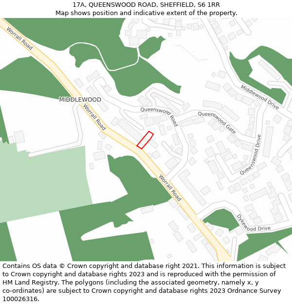 17A, QUEENSWOOD ROAD, SHEFFIELD, S6 1RR: Location map and indicative extent of plot