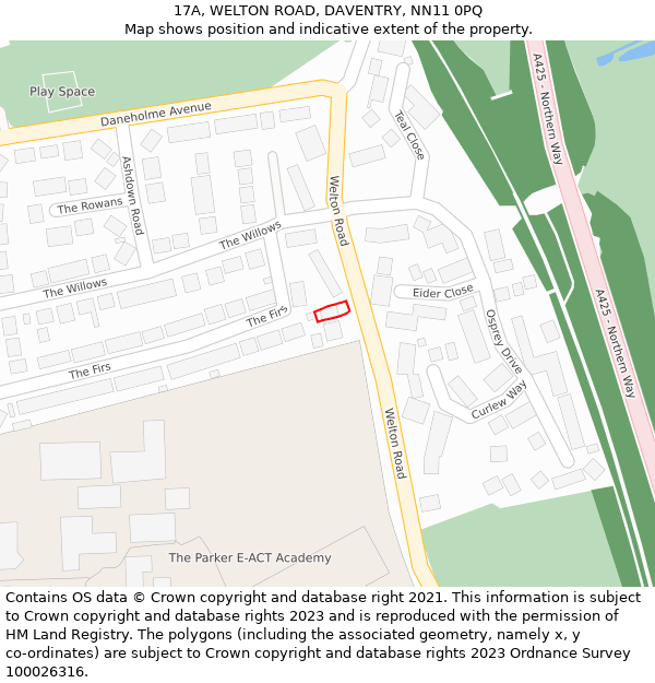 17A, WELTON ROAD, DAVENTRY, NN11 0PQ: Location map and indicative extent of plot