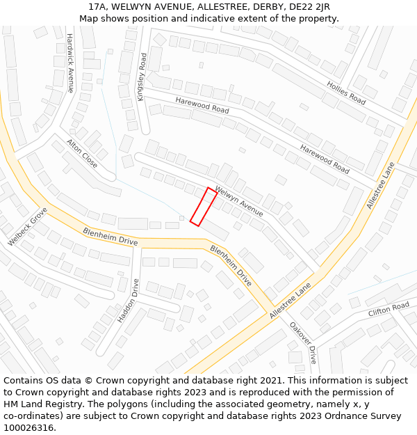 17A, WELWYN AVENUE, ALLESTREE, DERBY, DE22 2JR: Location map and indicative extent of plot