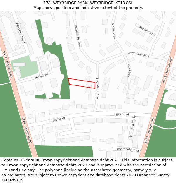 17A, WEYBRIDGE PARK, WEYBRIDGE, KT13 8SL: Location map and indicative extent of plot