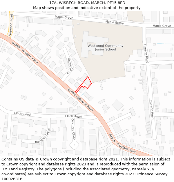 17A, WISBECH ROAD, MARCH, PE15 8ED: Location map and indicative extent of plot