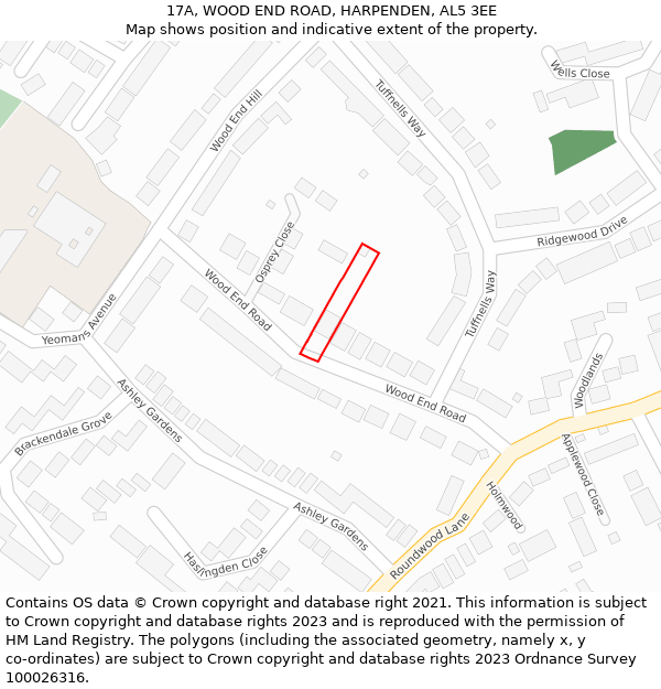 17A, WOOD END ROAD, HARPENDEN, AL5 3EE: Location map and indicative extent of plot