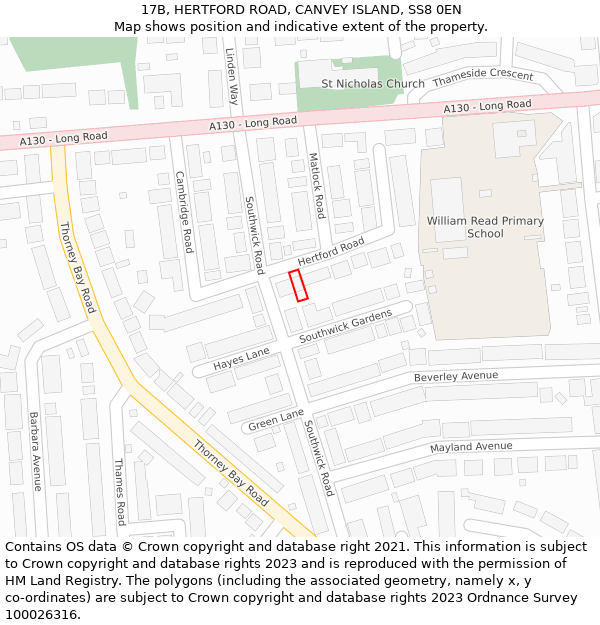 17B, HERTFORD ROAD, CANVEY ISLAND, SS8 0EN: Location map and indicative extent of plot