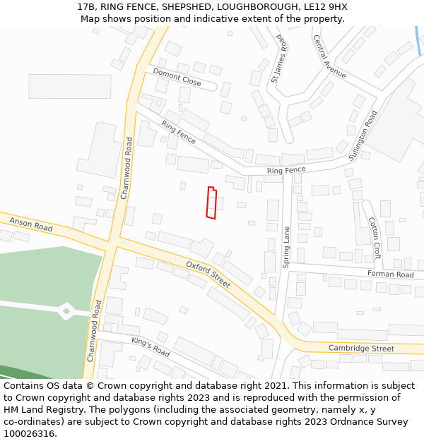 17B, RING FENCE, SHEPSHED, LOUGHBOROUGH, LE12 9HX: Location map and indicative extent of plot