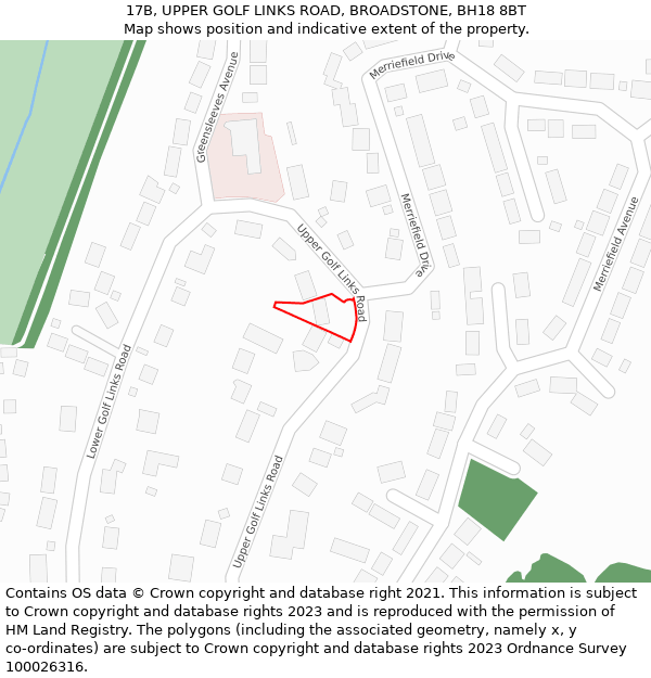 17B, UPPER GOLF LINKS ROAD, BROADSTONE, BH18 8BT: Location map and indicative extent of plot
