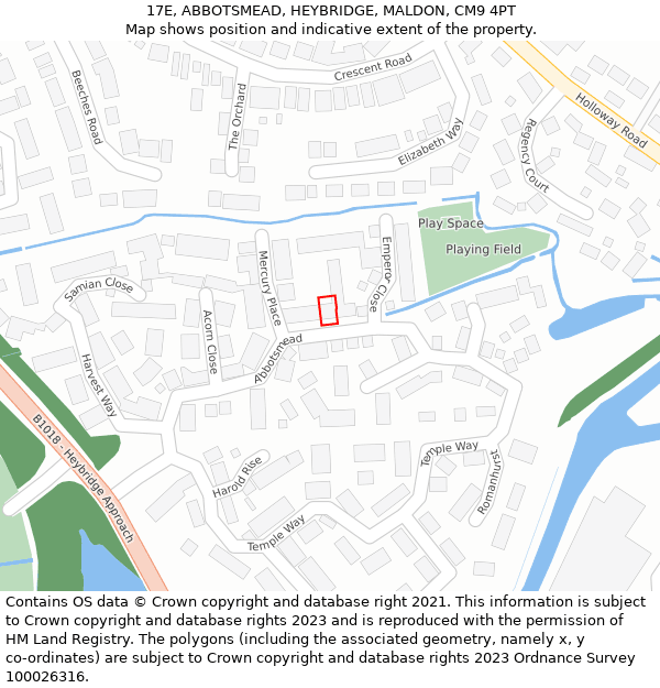 17E, ABBOTSMEAD, HEYBRIDGE, MALDON, CM9 4PT: Location map and indicative extent of plot