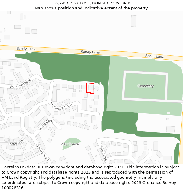 18, ABBESS CLOSE, ROMSEY, SO51 0AR: Location map and indicative extent of plot