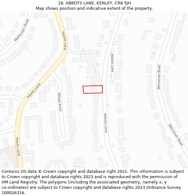 18, ABBOTS LANE, KENLEY, CR8 5JH: Location map and indicative extent of plot