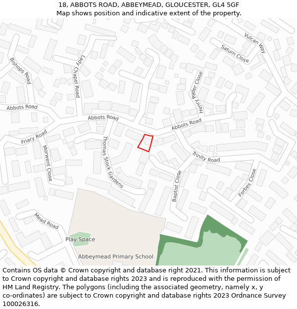 18, ABBOTS ROAD, ABBEYMEAD, GLOUCESTER, GL4 5GF: Location map and indicative extent of plot