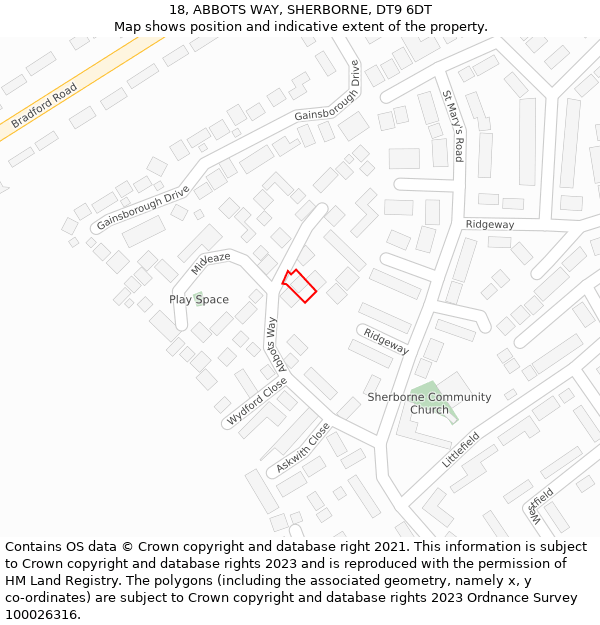 18, ABBOTS WAY, SHERBORNE, DT9 6DT: Location map and indicative extent of plot