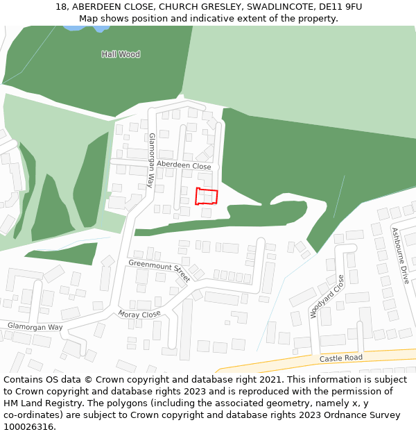 18, ABERDEEN CLOSE, CHURCH GRESLEY, SWADLINCOTE, DE11 9FU: Location map and indicative extent of plot