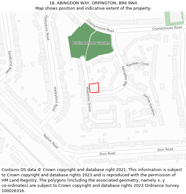 18, ABINGDON WAY, ORPINGTON, BR6 9WA: Location map and indicative extent of plot