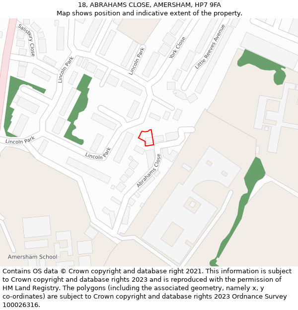 18, ABRAHAMS CLOSE, AMERSHAM, HP7 9FA: Location map and indicative extent of plot