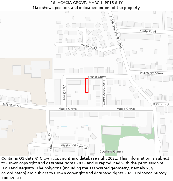 18, ACACIA GROVE, MARCH, PE15 8HY: Location map and indicative extent of plot