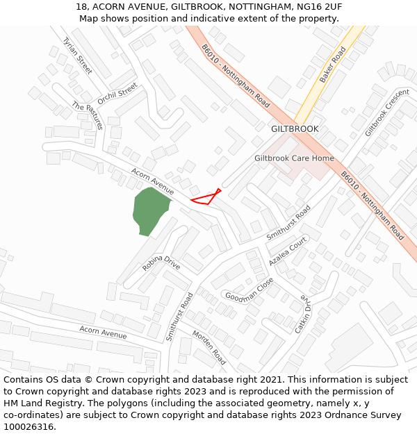 18, ACORN AVENUE, GILTBROOK, NOTTINGHAM, NG16 2UF: Location map and indicative extent of plot