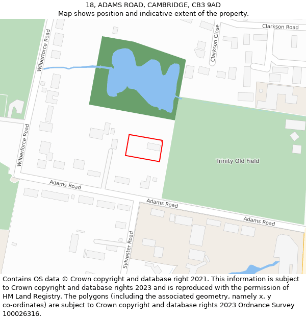 18, ADAMS ROAD, CAMBRIDGE, CB3 9AD: Location map and indicative extent of plot