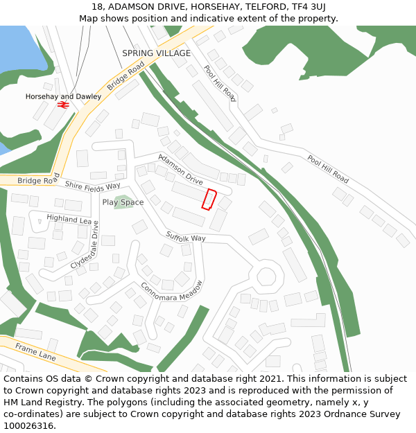 18, ADAMSON DRIVE, HORSEHAY, TELFORD, TF4 3UJ: Location map and indicative extent of plot