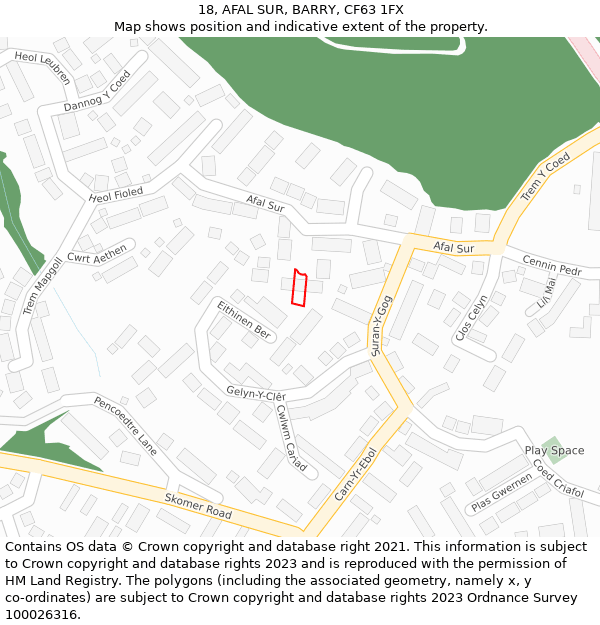 18, AFAL SUR, BARRY, CF63 1FX: Location map and indicative extent of plot