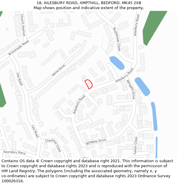 18, AILESBURY ROAD, AMPTHILL, BEDFORD, MK45 2XB: Location map and indicative extent of plot