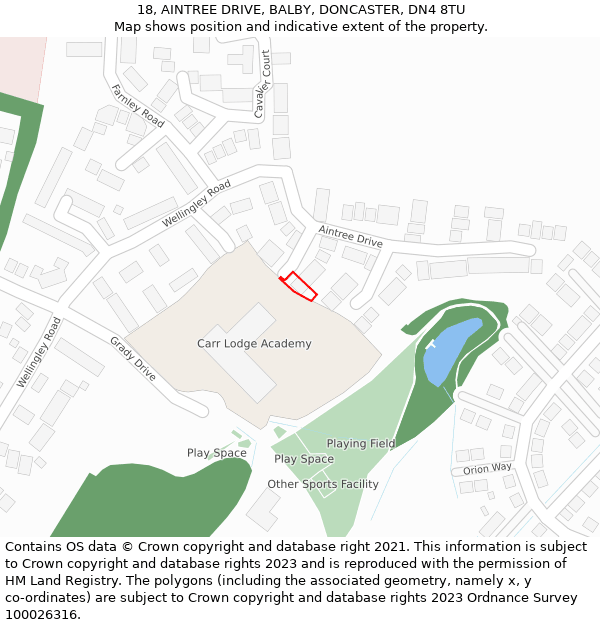 18, AINTREE DRIVE, BALBY, DONCASTER, DN4 8TU: Location map and indicative extent of plot