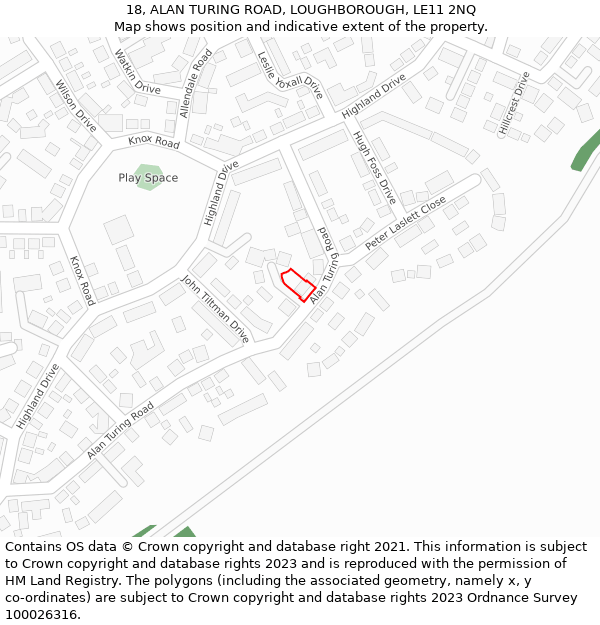 18, ALAN TURING ROAD, LOUGHBOROUGH, LE11 2NQ: Location map and indicative extent of plot