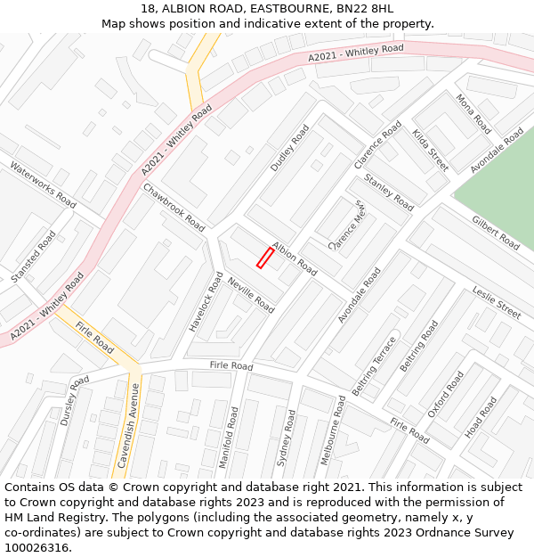 18, ALBION ROAD, EASTBOURNE, BN22 8HL: Location map and indicative extent of plot