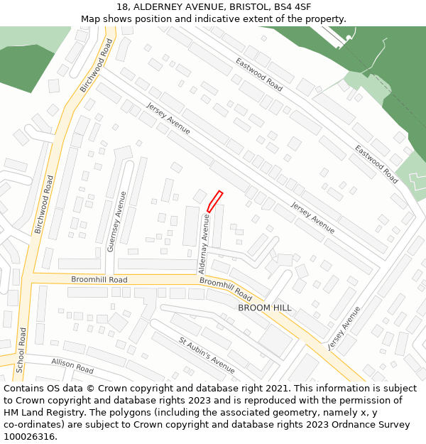 18, ALDERNEY AVENUE, BRISTOL, BS4 4SF: Location map and indicative extent of plot