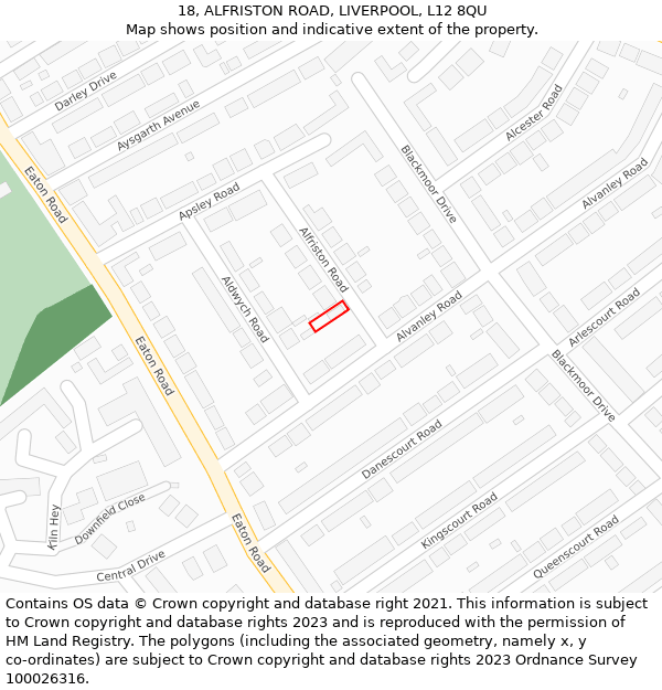 18, ALFRISTON ROAD, LIVERPOOL, L12 8QU: Location map and indicative extent of plot