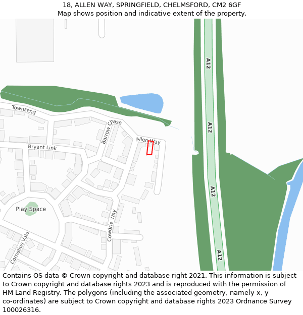 18, ALLEN WAY, SPRINGFIELD, CHELMSFORD, CM2 6GF: Location map and indicative extent of plot