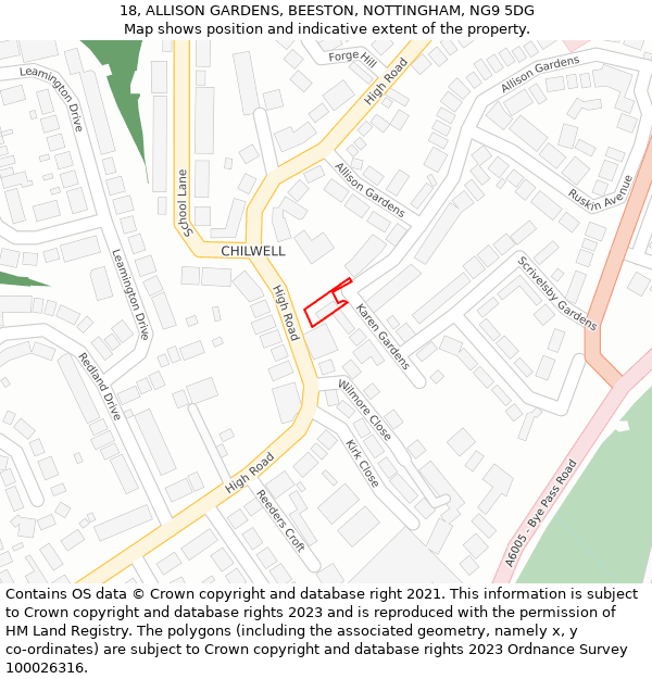 18, ALLISON GARDENS, BEESTON, NOTTINGHAM, NG9 5DG: Location map and indicative extent of plot