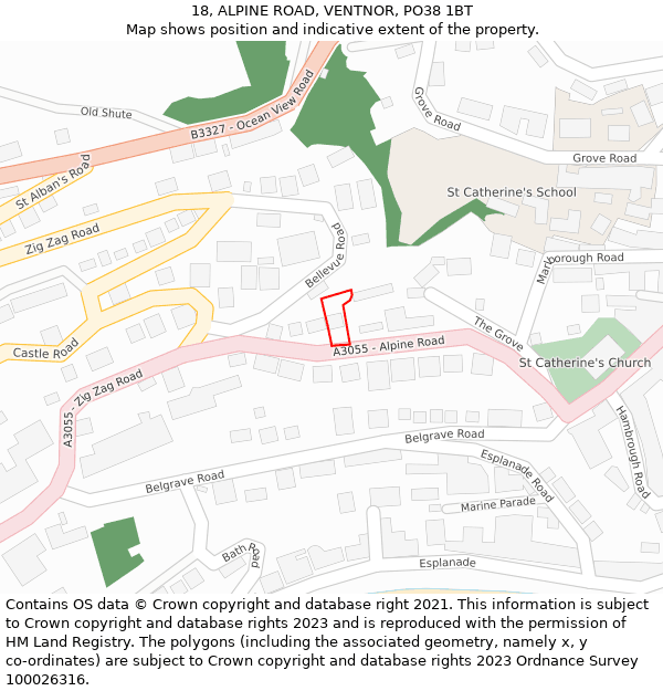 18, ALPINE ROAD, VENTNOR, PO38 1BT: Location map and indicative extent of plot