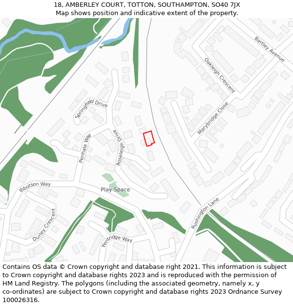 18, AMBERLEY COURT, TOTTON, SOUTHAMPTON, SO40 7JX: Location map and indicative extent of plot