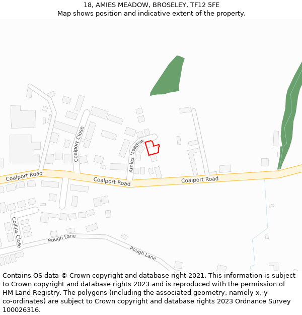 18, AMIES MEADOW, BROSELEY, TF12 5FE: Location map and indicative extent of plot