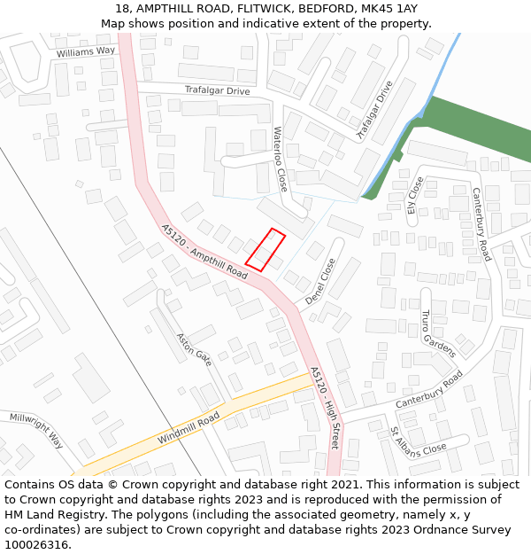 18, AMPTHILL ROAD, FLITWICK, BEDFORD, MK45 1AY: Location map and indicative extent of plot