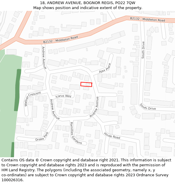 18, ANDREW AVENUE, BOGNOR REGIS, PO22 7QW: Location map and indicative extent of plot